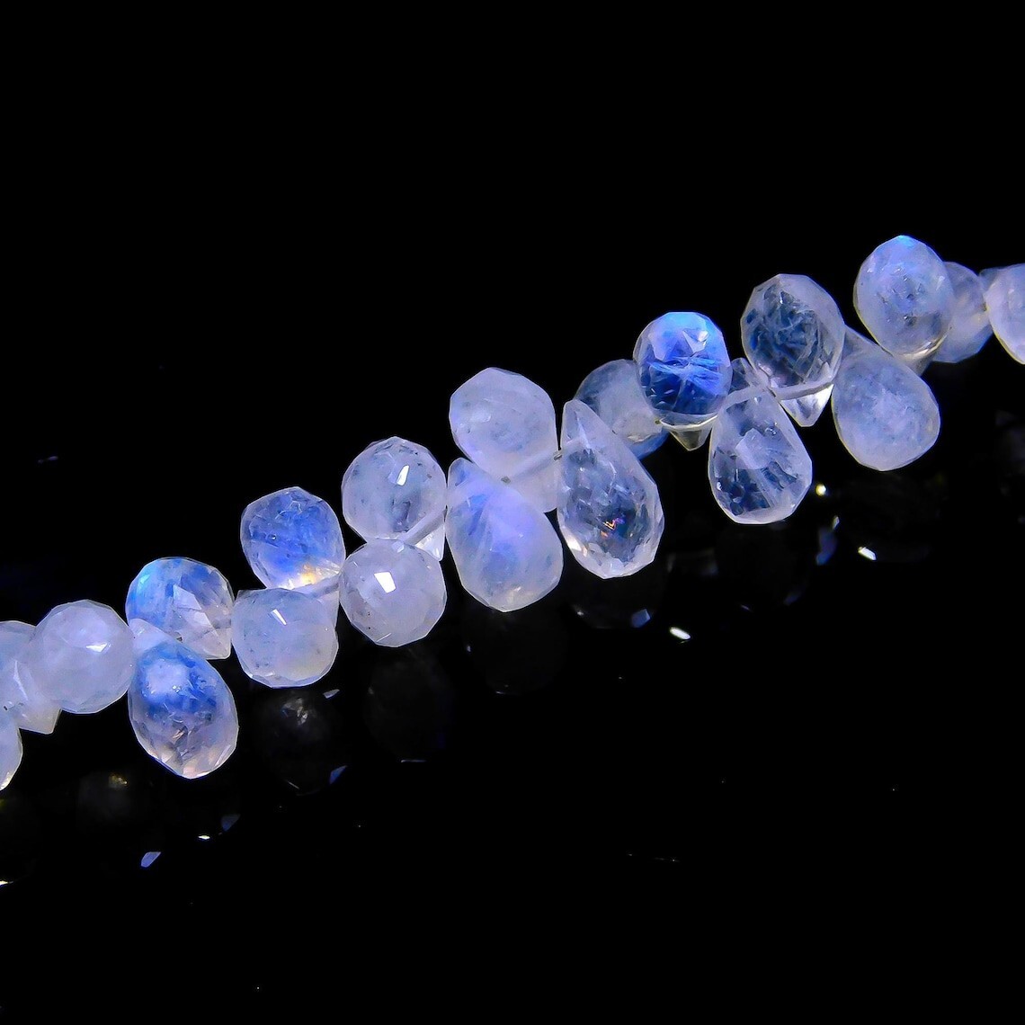 2 StrandFlashy Moonstone Faceted Teardrop Gemstone Beads 12Pcs For Jewely Making