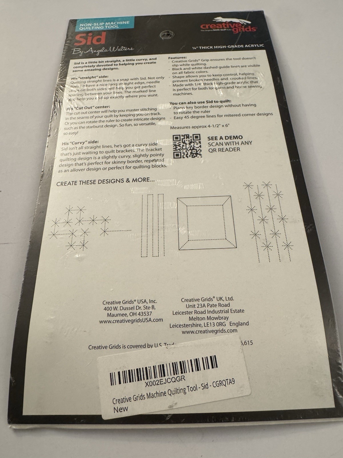 Creative Grids Non-Slip Machine Quilting Tool Sid By Angela Walters D21