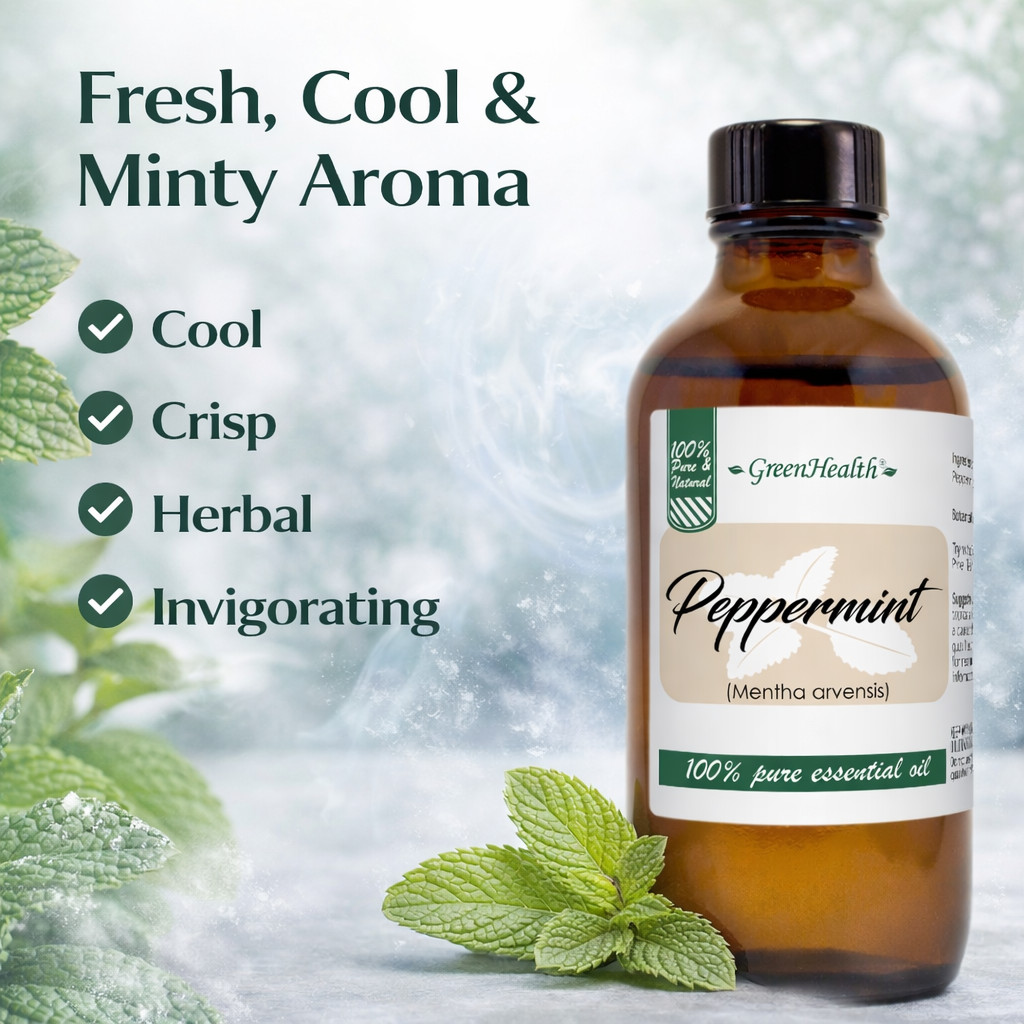 Peppermint Essential Oil 4 oz Pure Natural with 3 Free Droppers – GreenHealth