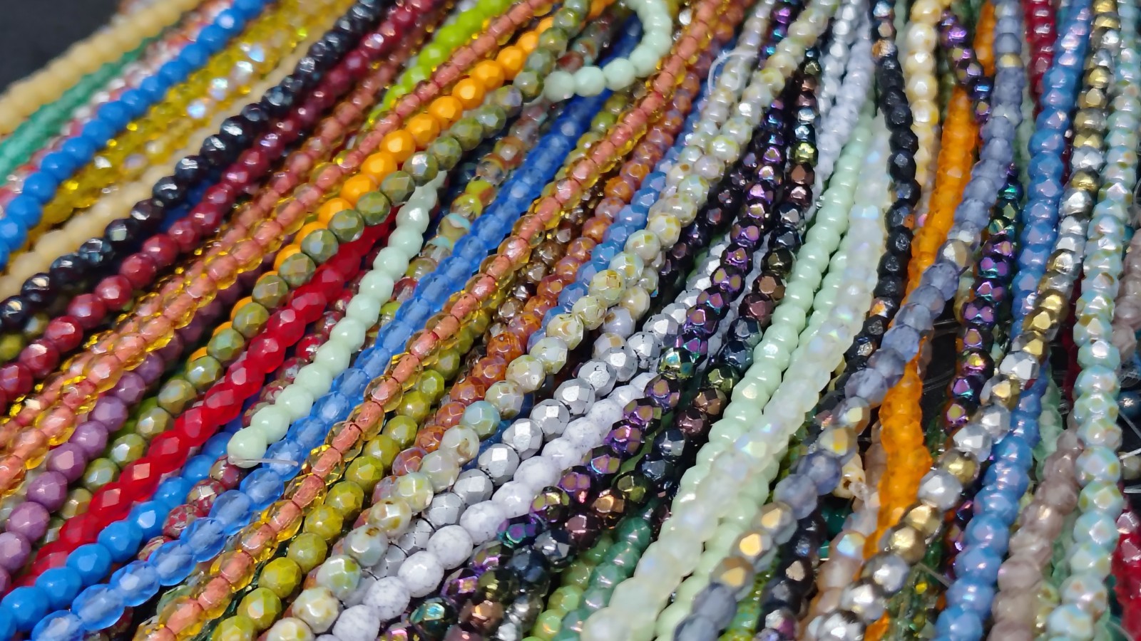 Czech Glass Facet (2mm & 4mm) Fire Polished Bead Strands Lot (23) ALMOST 2 LBS