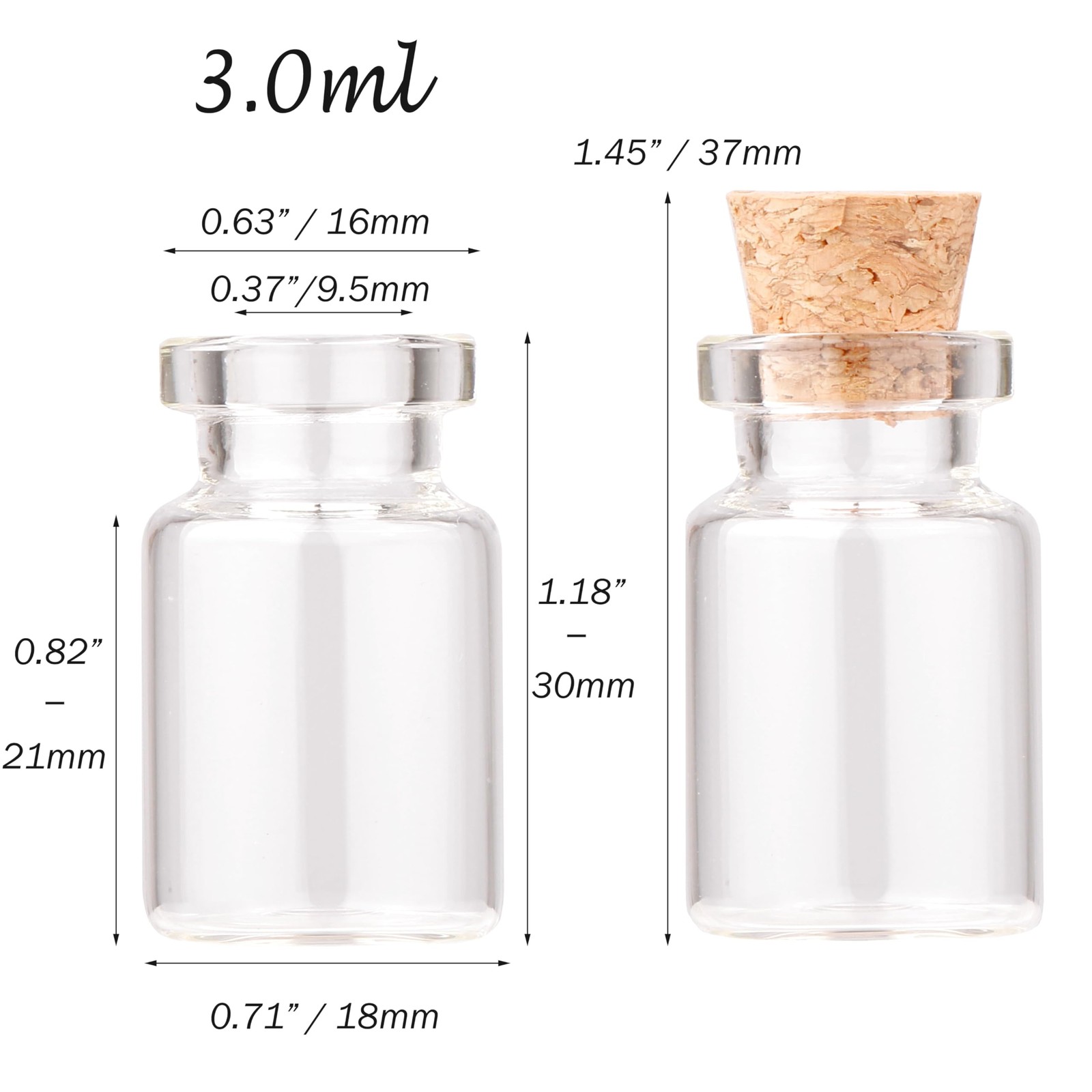 100pcs Tiny Jars with Corks 3ml Cute Little Bottles Cork Stoppers Small Clear…