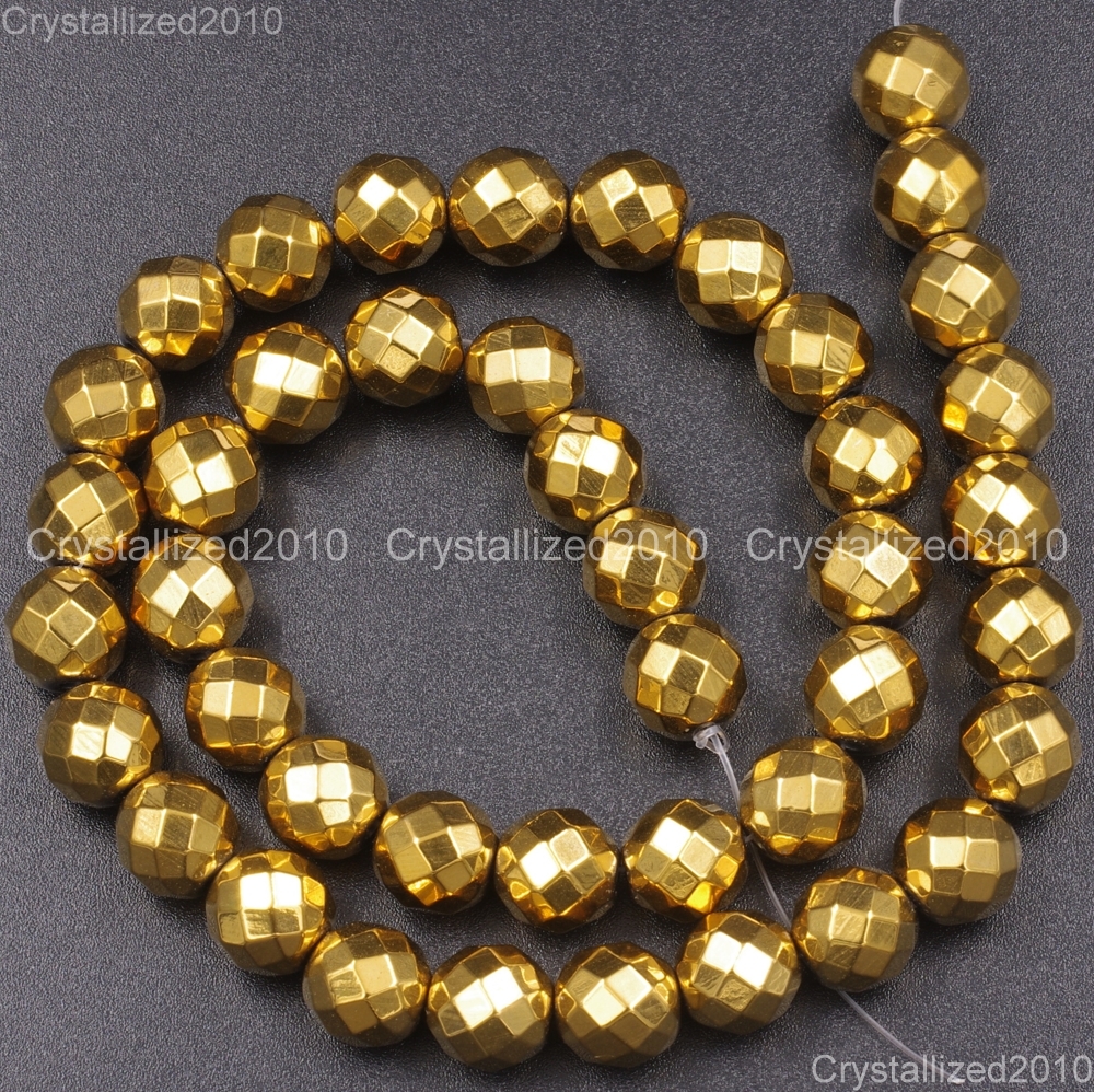 Natural Hematite Gemstone Faceted Round Beads Metallic Colors 4mm 6mm 8mm 15.5″