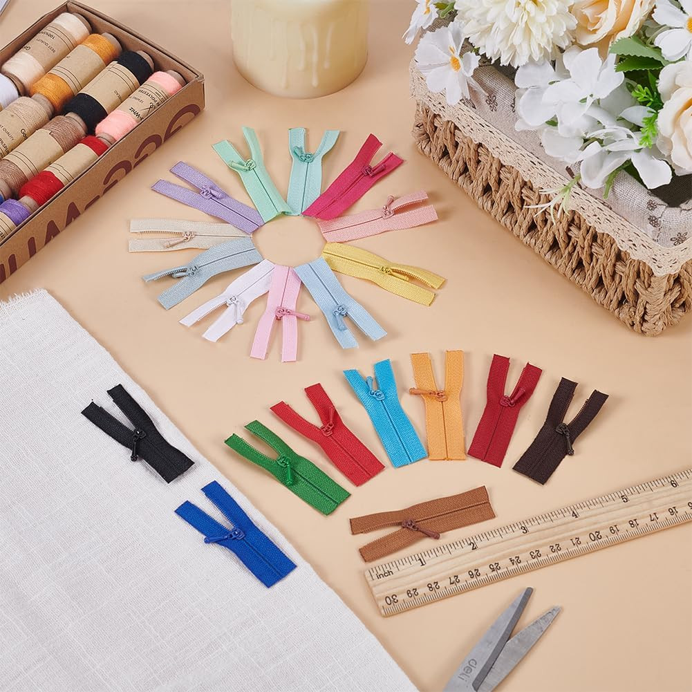 20 PCS Tiny Zippers for Doll Sewing Clothes 2.36 inch Long 20 Colors Nylon Zippe
