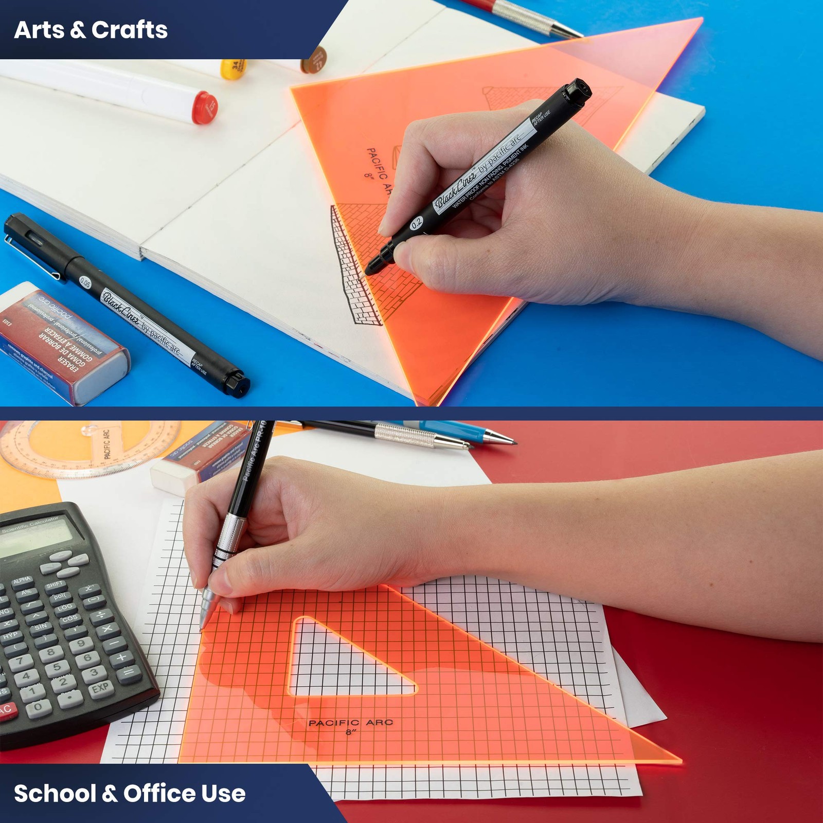 Pacific Arc Drafting Triangle, 16-in, 45/90 degrees, Fluorescent Orange