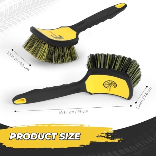 Wheel and Tire Brush Detailing Kit, Yellow | Soft Rim Brush & black yellow
