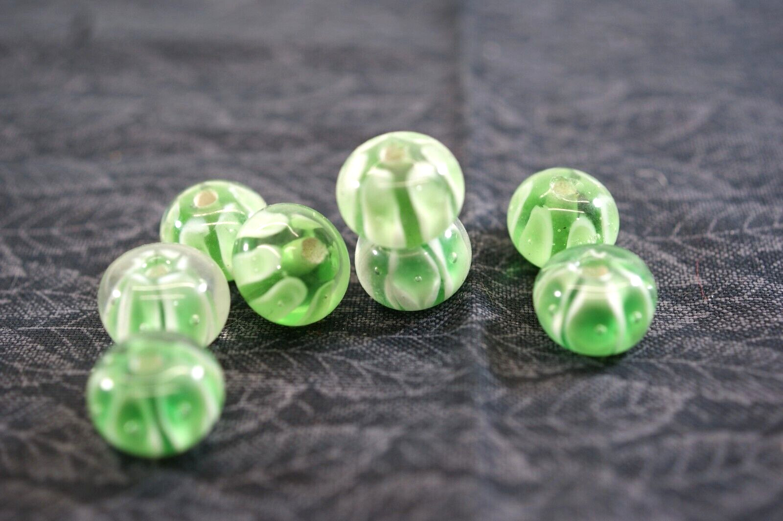 JS#10, Glass, Lamp Work Beads, Jewelry Making, Lot of 8 Beads, Green, 12X9 mm