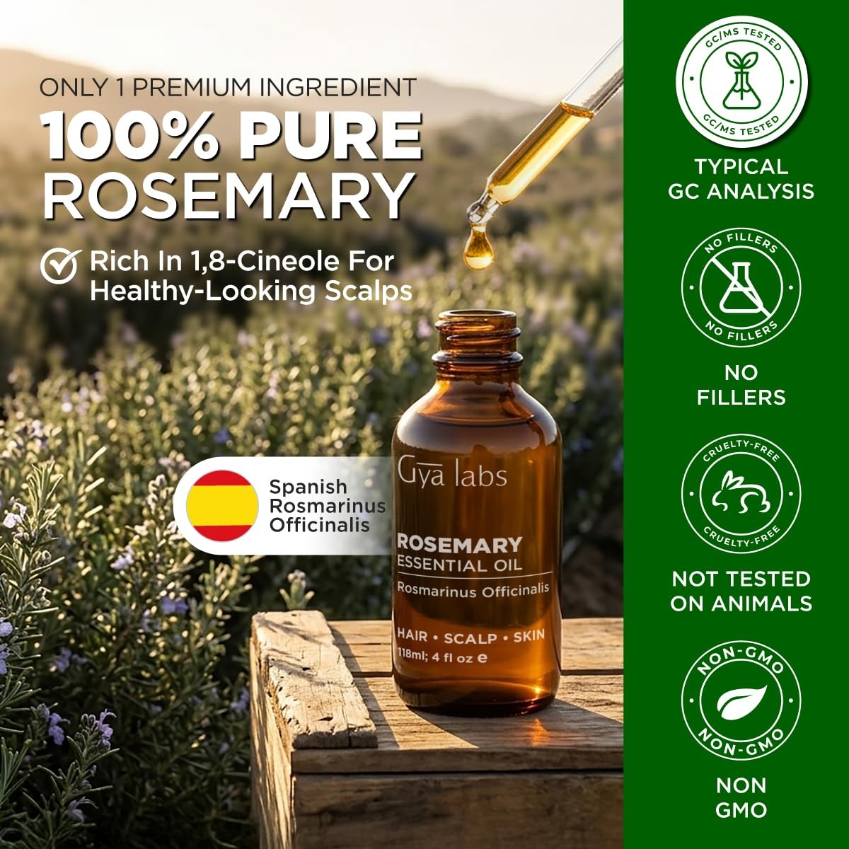 100% Pure Rosemary Essential Oil – 4 Fl Oz – Rosemary Oil for Hair, Skin, Dif…