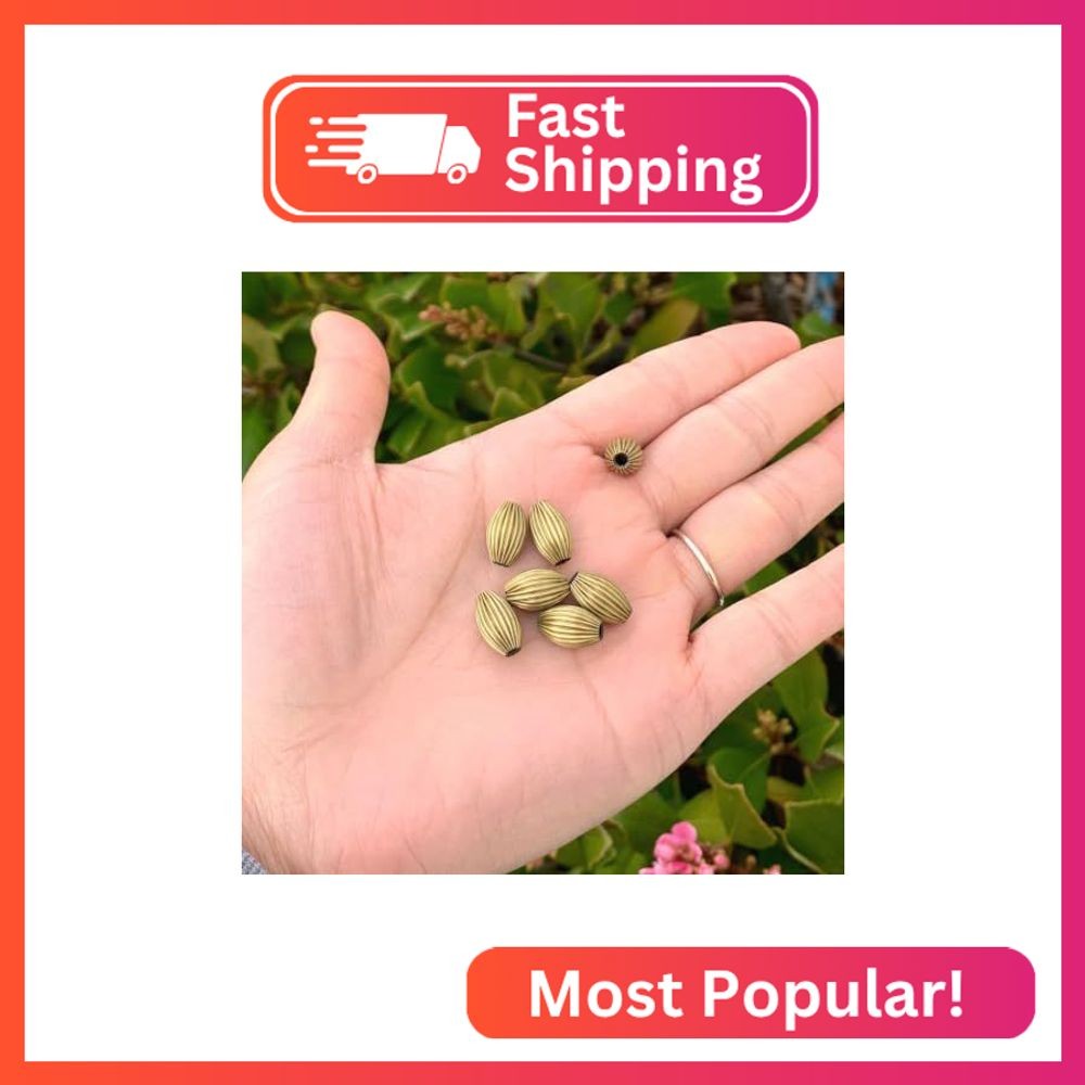 100pcs Corrugated Oval Melon Beads 12x8mm Antique Bronze Plated