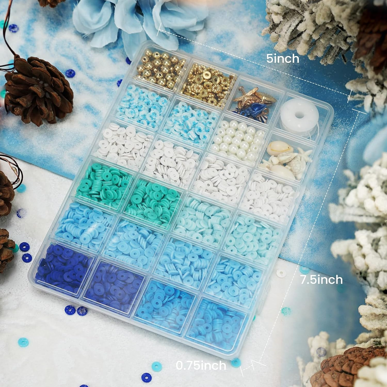Clay Beads for Bracelets, Blue Winter Clay Beads Bracelet Making Kit with Golden