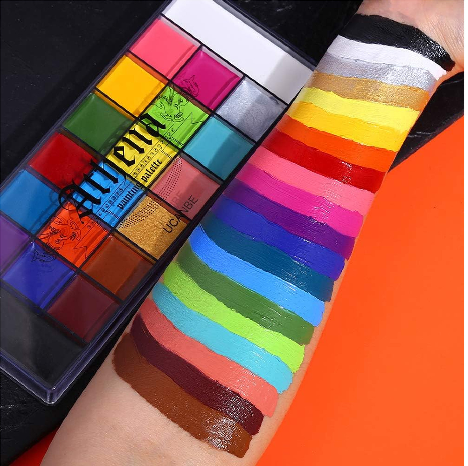 UCANBE Athena Face Body Paint Oil Palette, 20 Colors Large Black White Professio