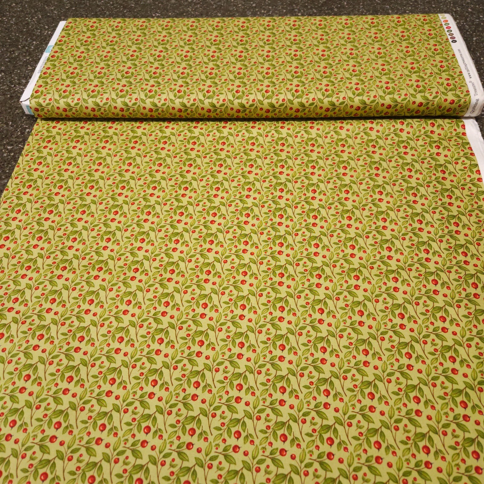 Harvest Greetings BTY Angela Anderson Quilting Treasures Red Berries on Green