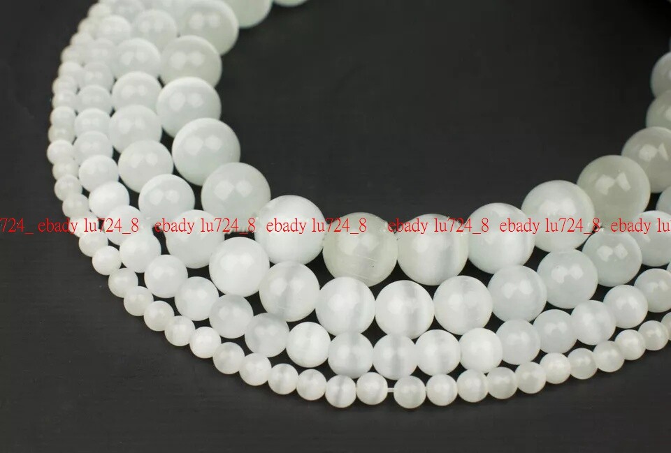 Beautiful 6mm 8mm 10mm 12mm White Cat’s Eye Round Gemstone Loose Beads 15″