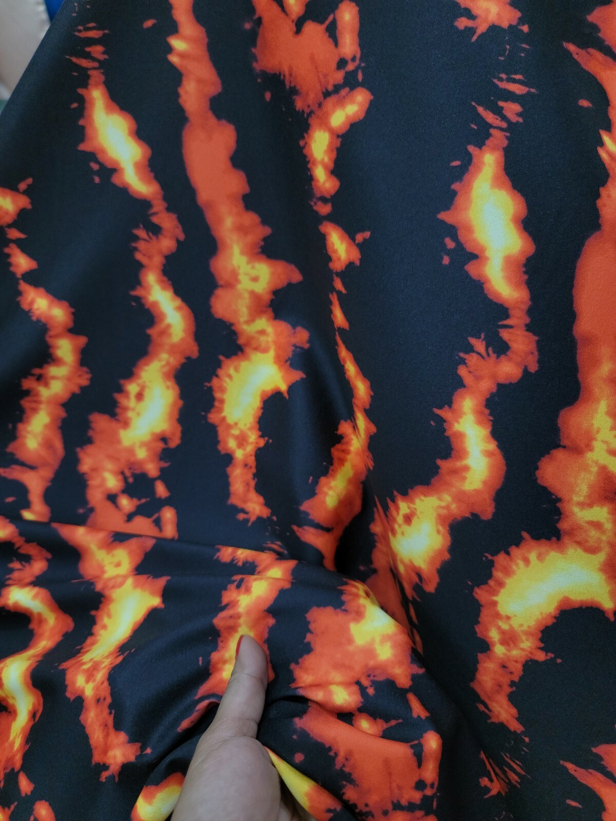 Fire Red And Yellow Spandex Fabric By The Yard Flames Print Stretch Fabric