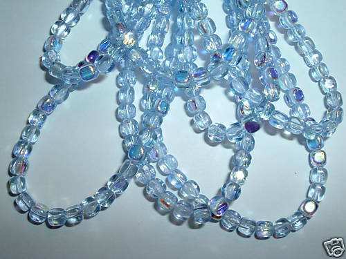 AL609 CZECH 4mm Glass CUBE Beads-LIGHT SAPPHIRE AB-100