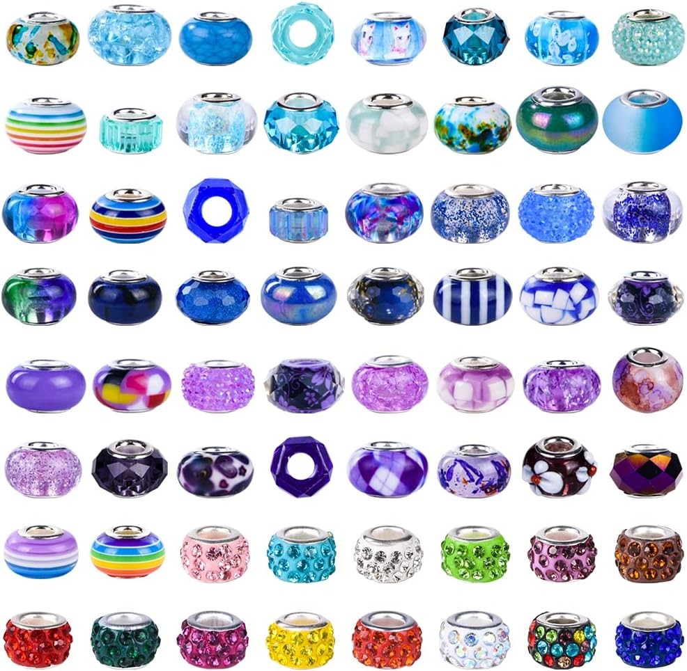 150pcs Large Hole European Beads Resin Glass Rondelle DIY Jewelry Kit