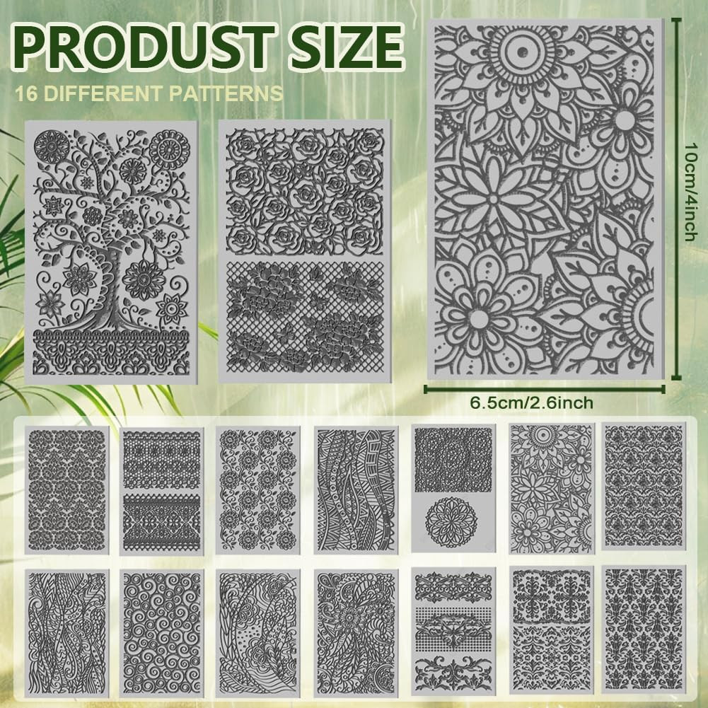 16 Sheets 16 Styles Retro Lace Polymer Clay Texture Mat Mandala Tree