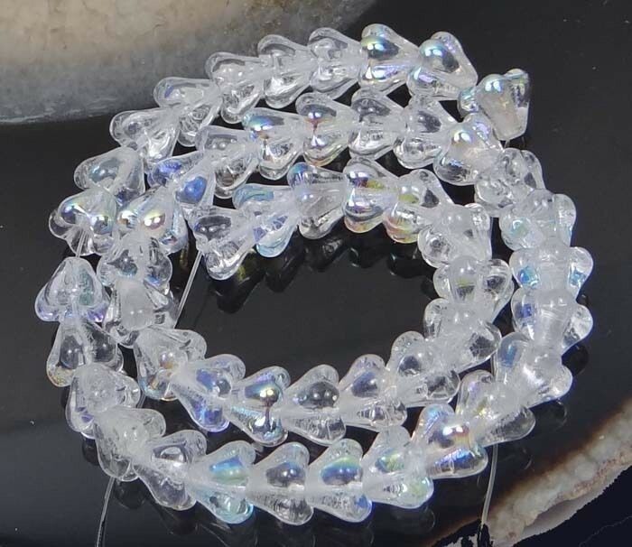 25 Czech Glass Baby Bell Flower Beads – Crystal AB 6x4mm