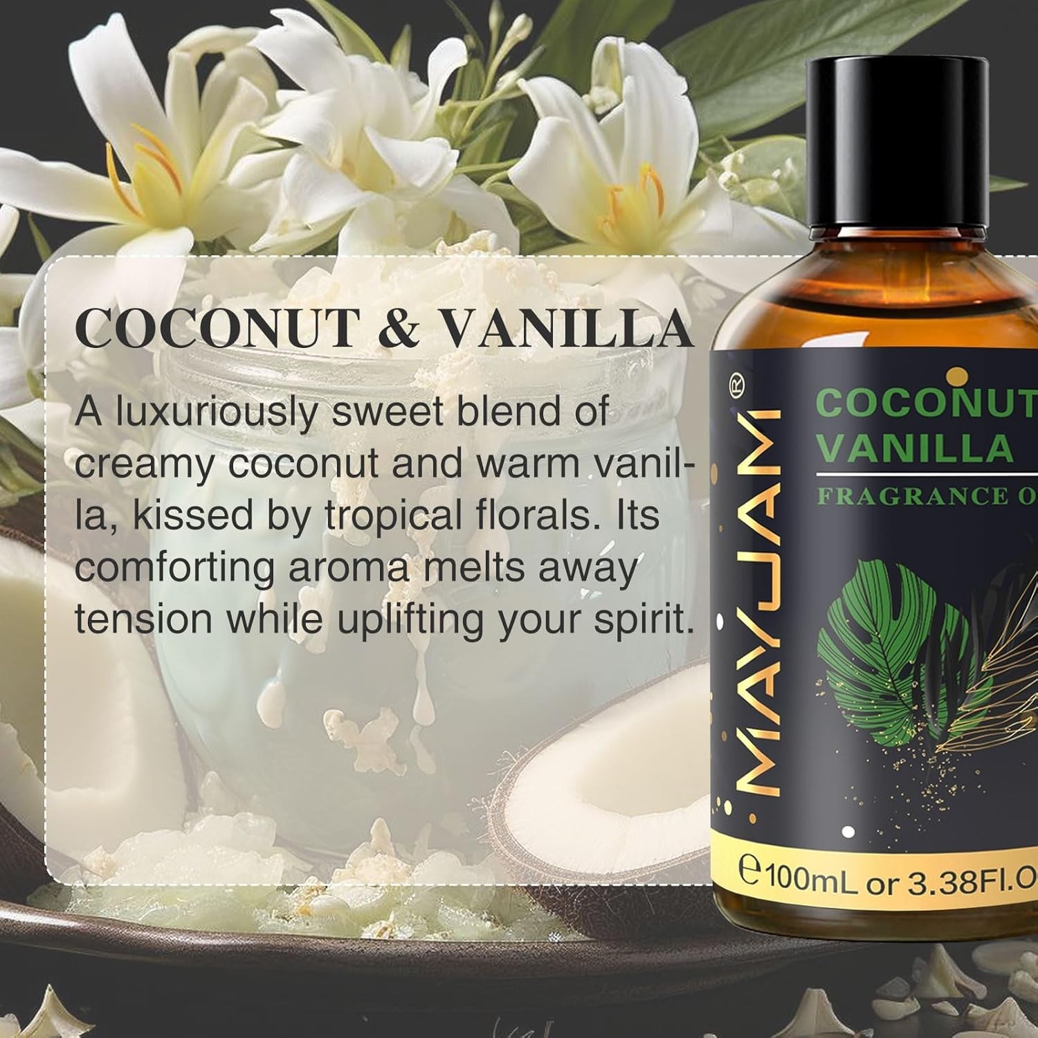 Long-Lasting Coconut Vanilla Fragrance Oil with Glass Dropper for DIY Projects