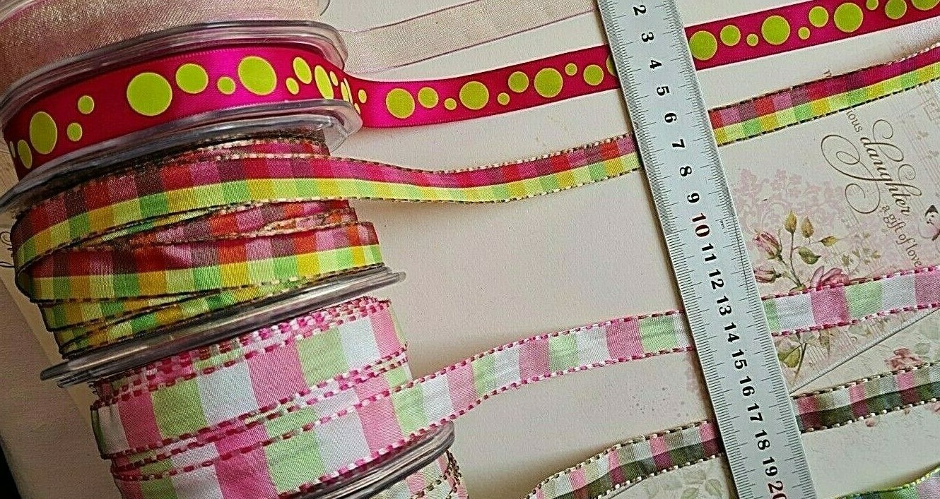 PINK & GREEN Blends Poly 13-16mm Wide 3 & 5 Metre Lengths 9 Design Style Choice