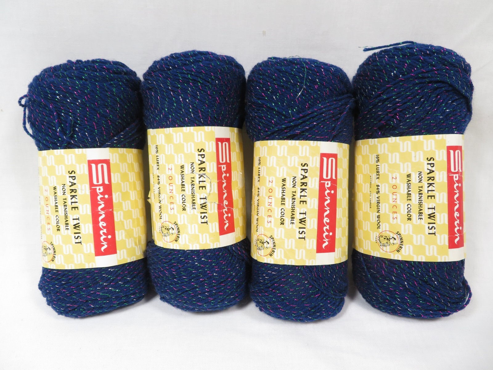 Vintage Spinnerin Sparkle Twist Yarn Lot of 4 Skeins Navy Blue