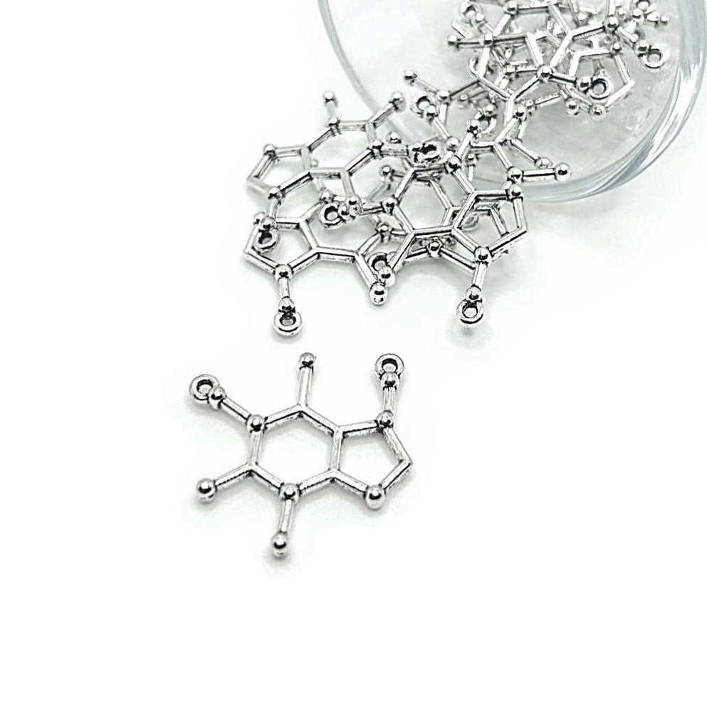 Silver Caffeine Molecule Connector Charms, 24x26mm – US Seller