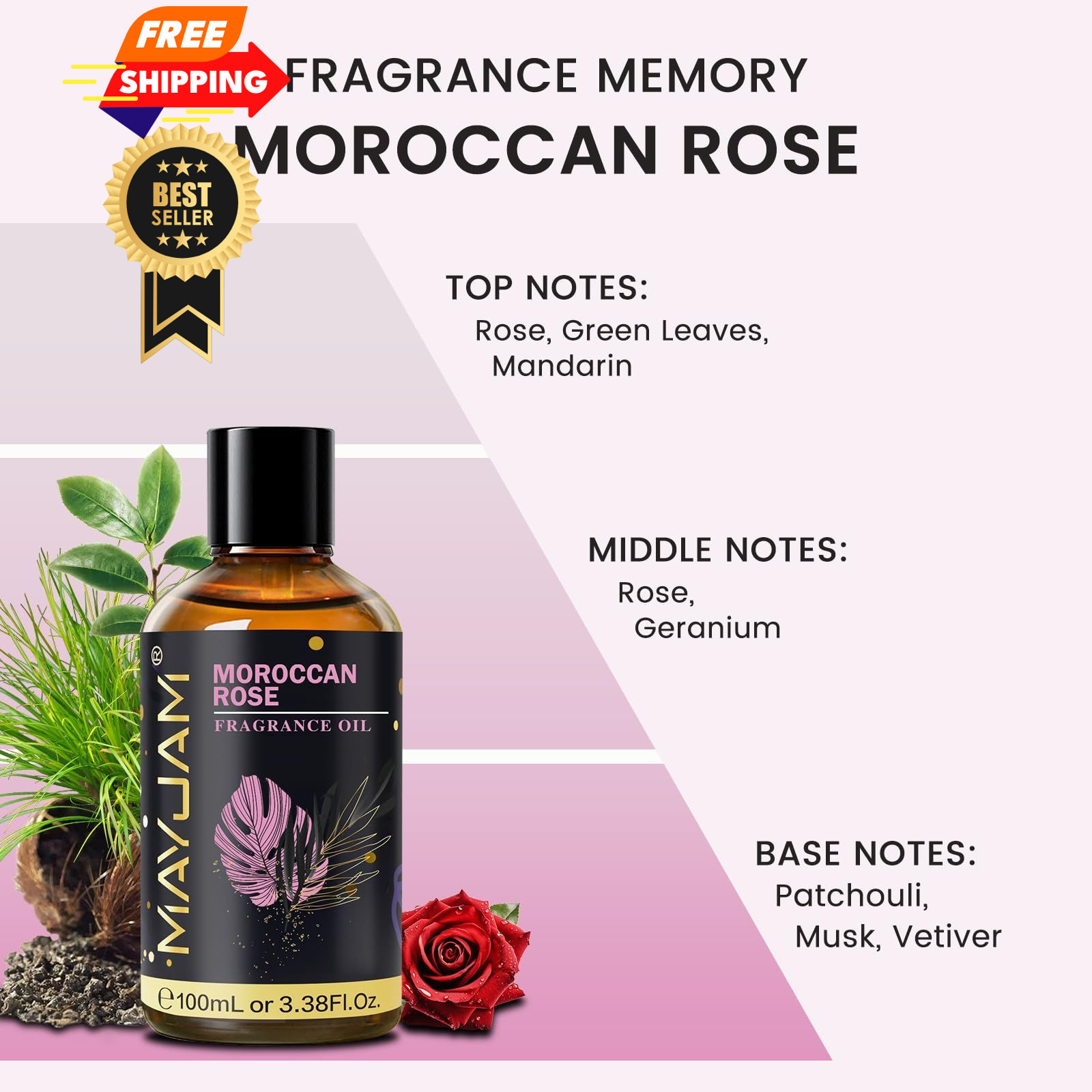 Moroccan Rose Fragrance Oil Essential Oil, 3.38 Fl Oz (Pack of 1), Clear