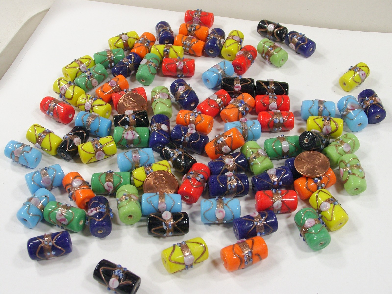 2 Pounds (12mm x 21mm) India Handmade Fancy Glass Beads Wholesale Lot (ARK-1) ⭐