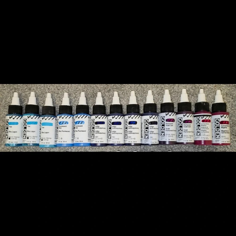 105 Golden Fluid Acrylic & High Flow Paint Bottles 1 oz All New
