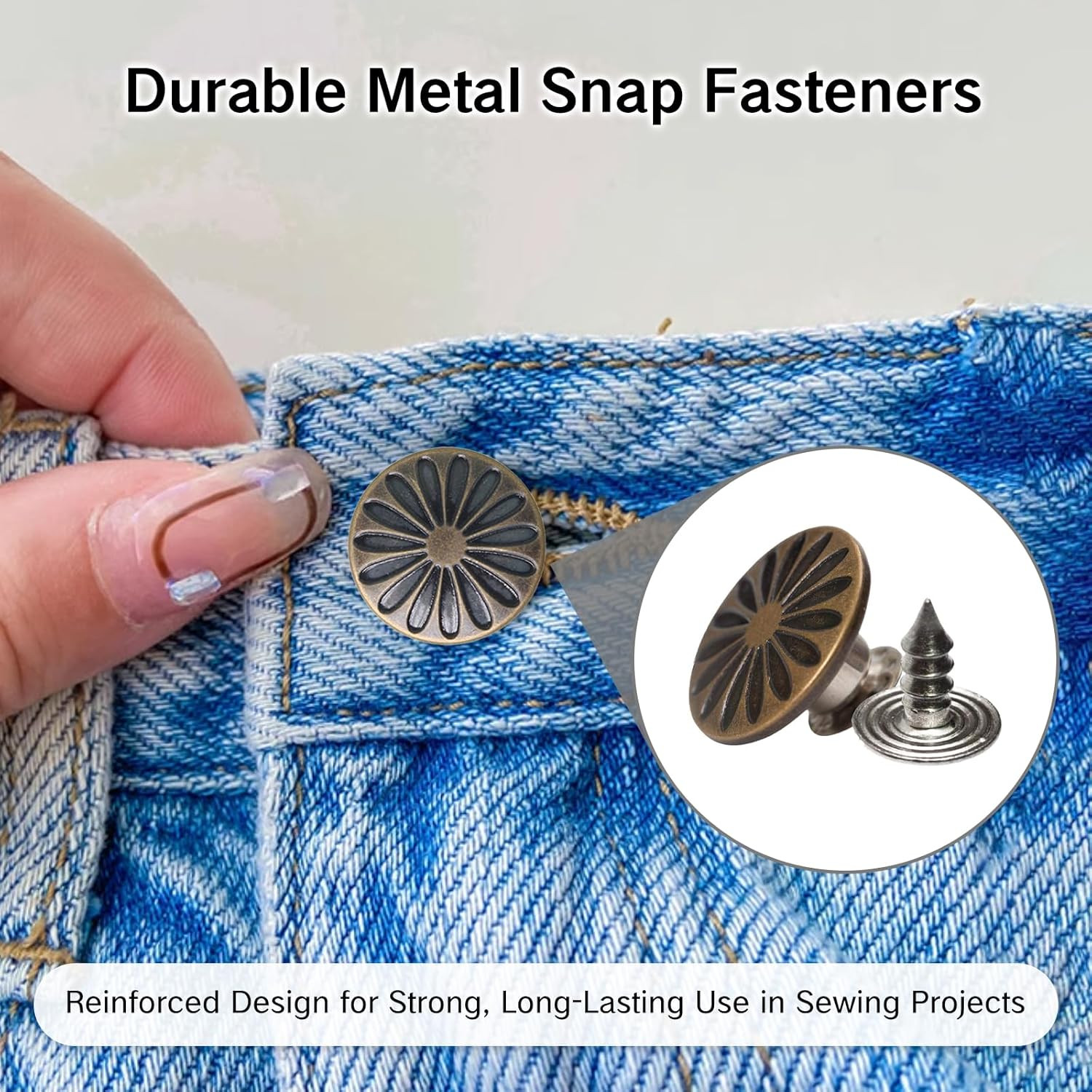 20 Sets Pants Buttons No Sew Metal Jean Buttons Kit for Heavy Duty Denim Repair