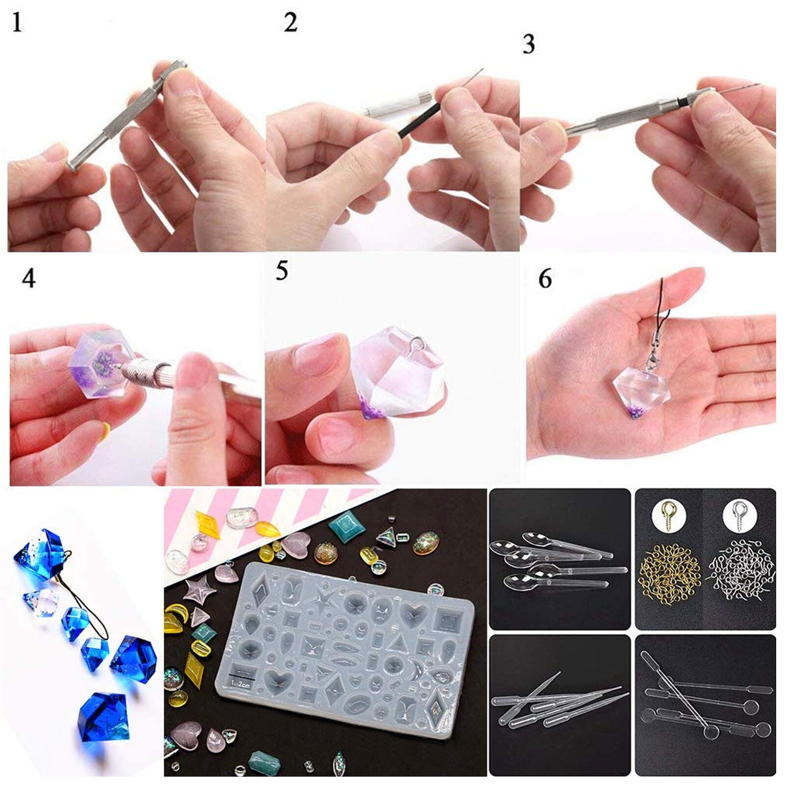 229pcs Resin Casting Silicone Molds Epoxy Spoon Kit Jewelry Making Pendant Craft