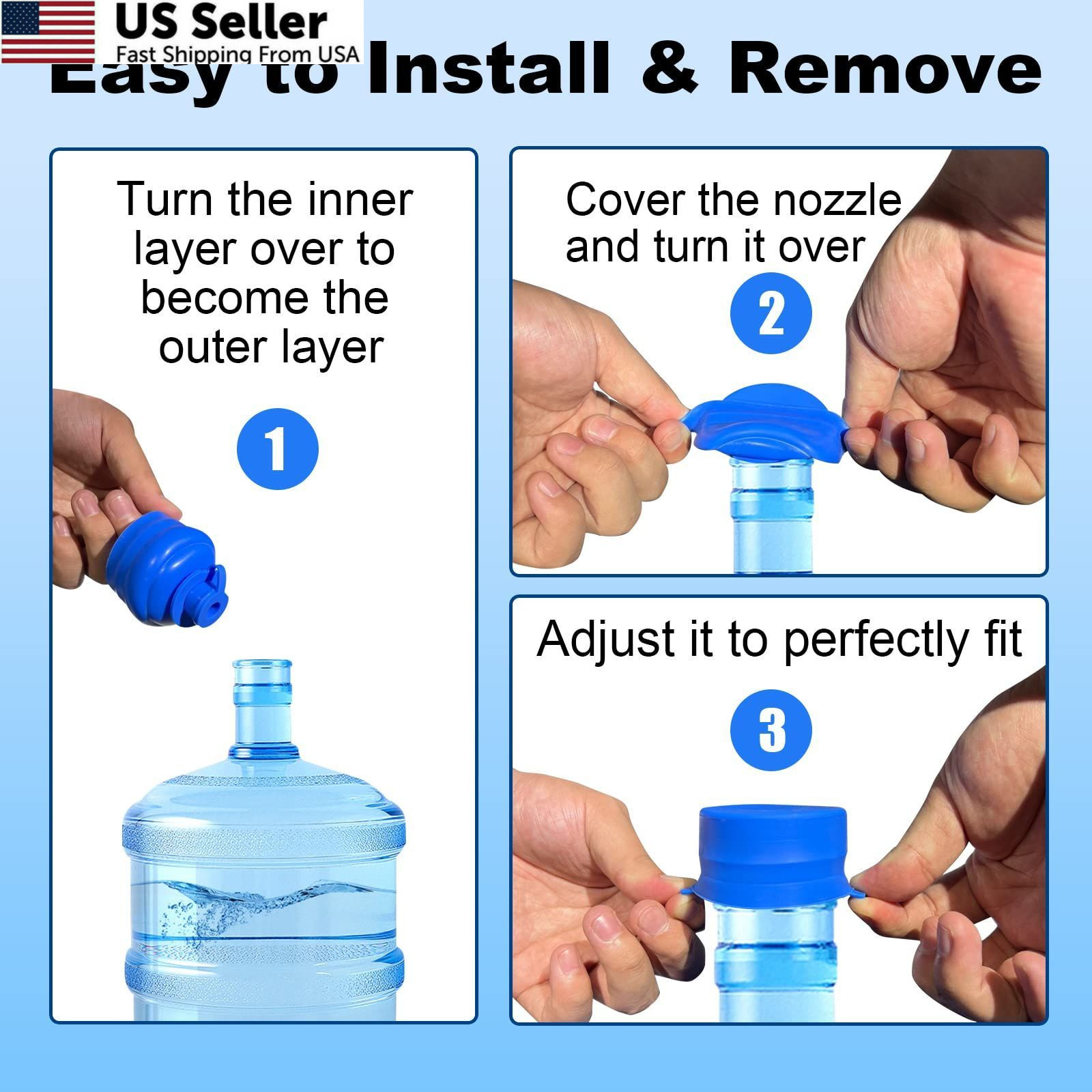MYLOLF 3 & 5 Gallon Water Jug Cap, 3 Pack Reusable Food Grade Silicone Blue