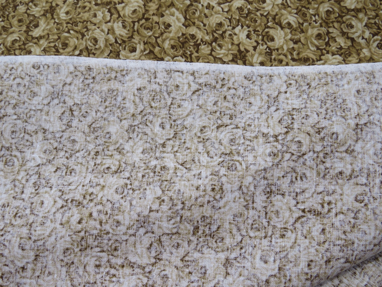 3 Yards X 44″ Browns & Beige With Ivory Fabric With Roses Cotton Quilting Fabric
