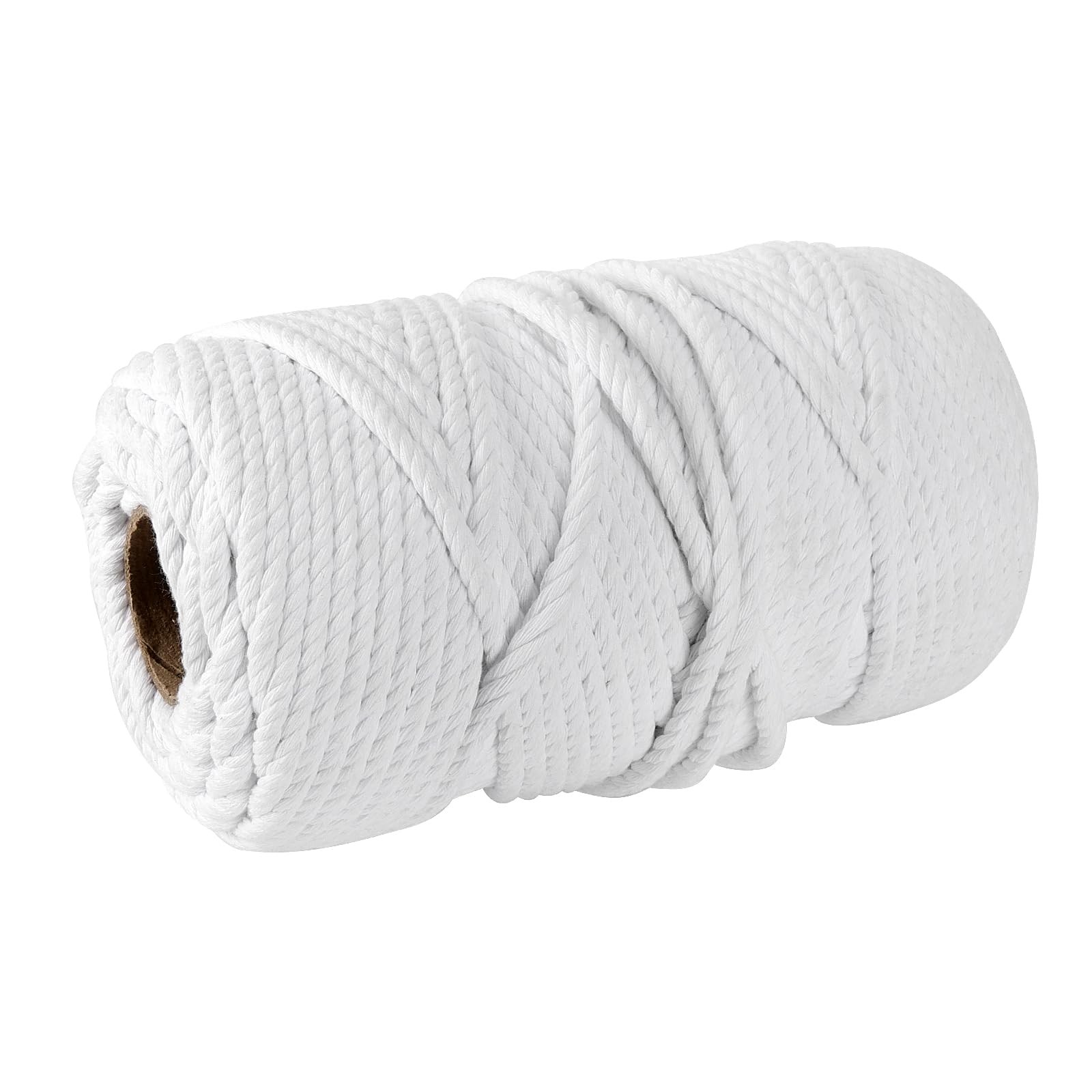 White Macrame Cotton Cord 6mm x 164 Yards 4 Strand Twisted Soft Natural Rope