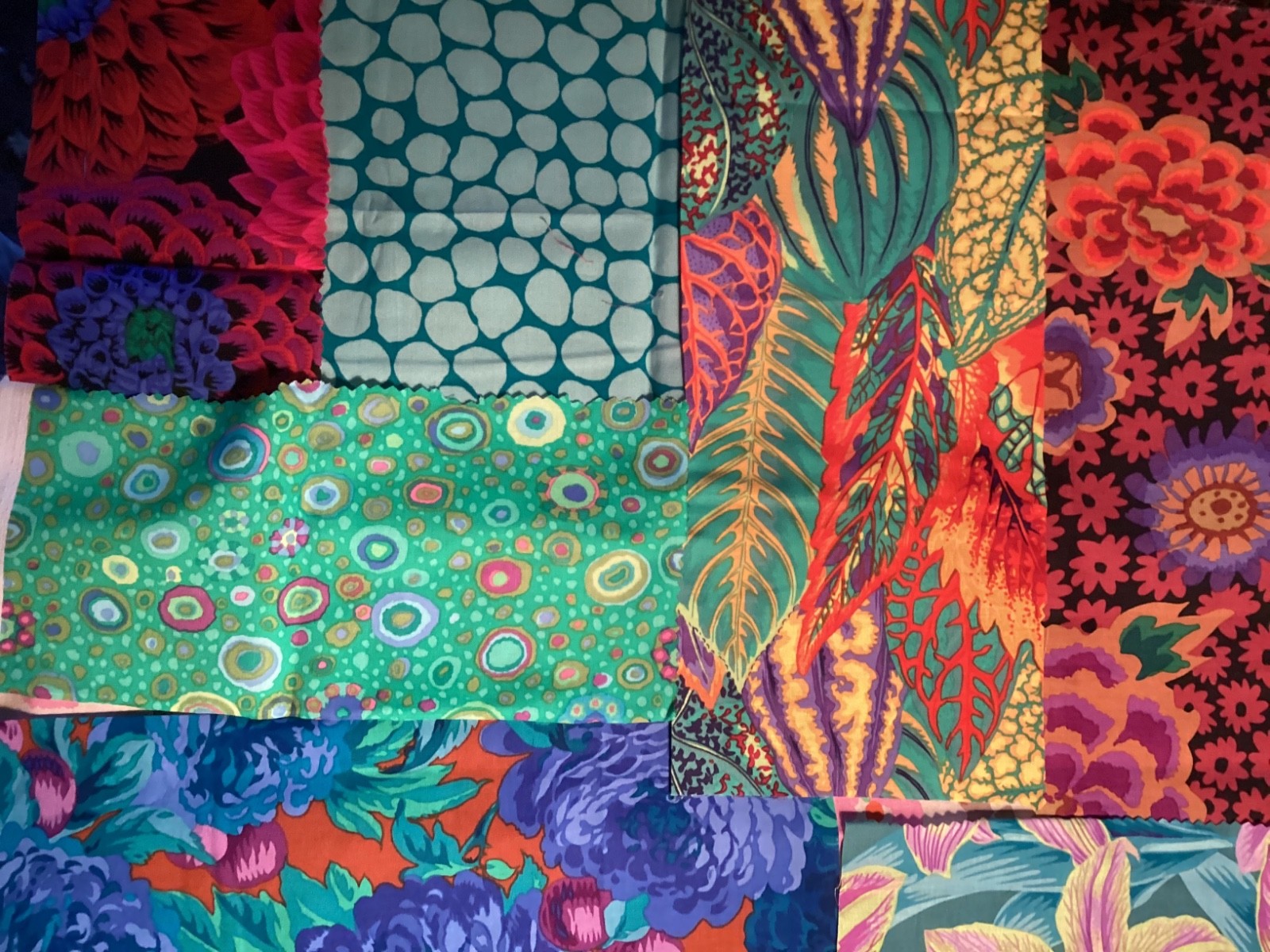 Kaffe Fassett strips, squares, & scraps