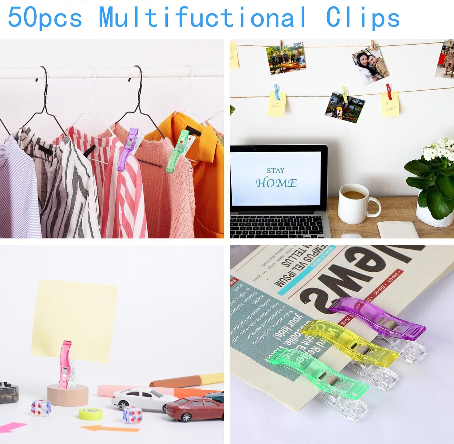 50Pcs 7 Colors Large Sewing Clips Fabric Clips Jumbo Wonder Clips Office Clamps