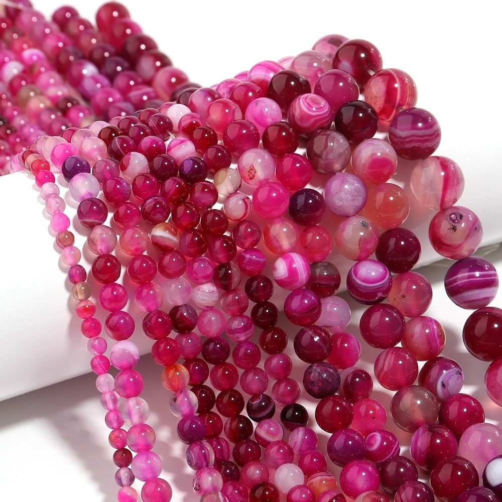 Magenta Stripe Agate Round Beads 8mm 15″ Strand Natural Gemstone Jewelry Making