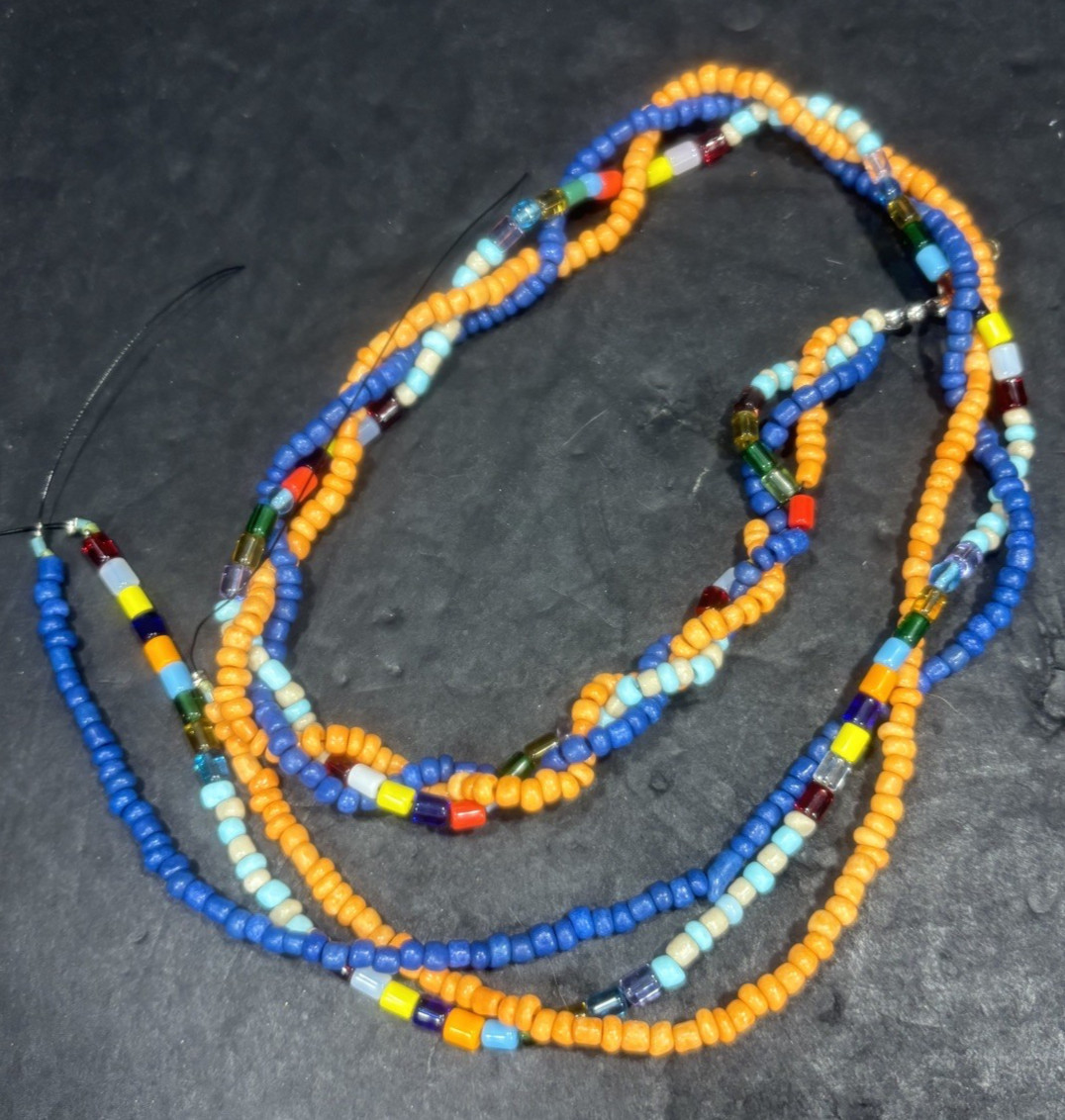 Mini Round Beads Navy Blue Orange Teal Gray Jewelry Making On Strands Great Cond