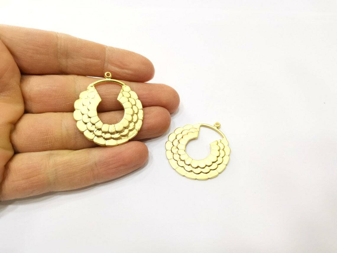 2 Pcs Dangle Circle Gold Plated Charms (38x34mm) jewelry Accessories G17617