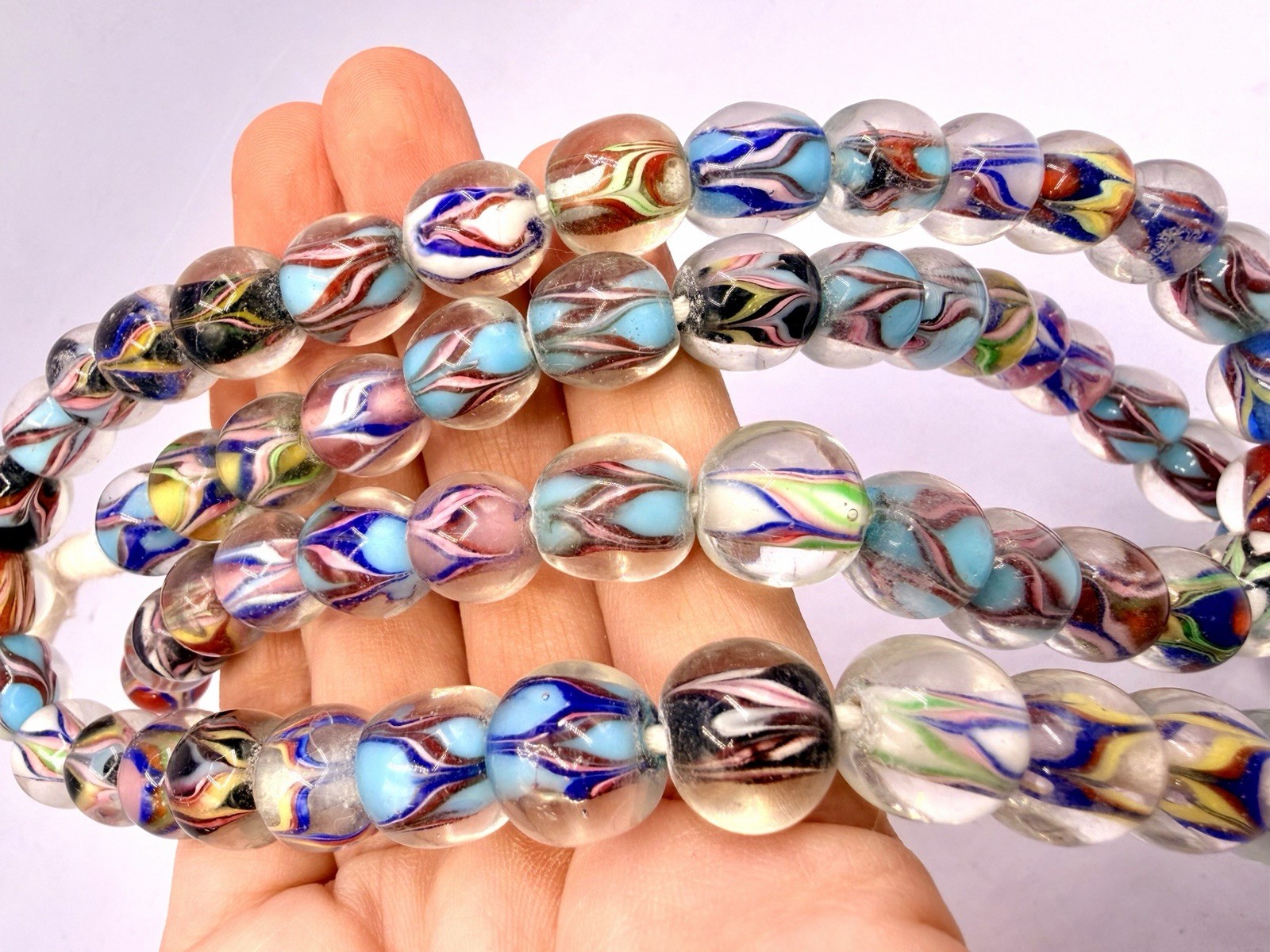 62 Pcs 12mm Glass Swirl Marble Beads Clear Colorful Rare Jewelry Making C
