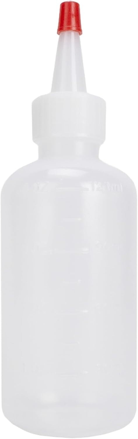 25 Plastic Boston Round Squeeze Bottles, 4oz Dropper with Yorker Red Tip Caps