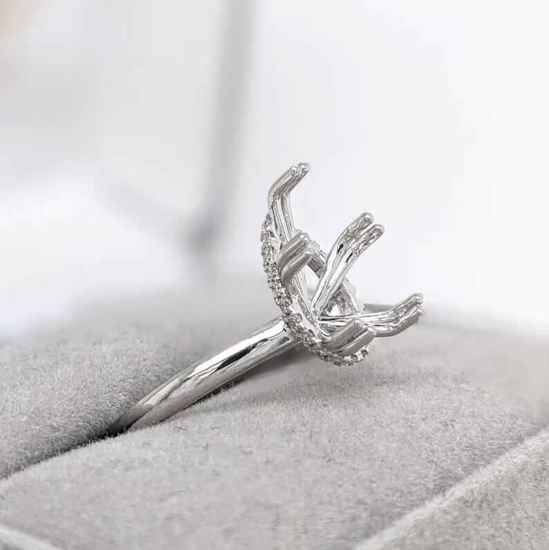 Hidden Halo Ring Semi Mount w Earth Mined Diamonds in 6×9 MM Pear Shape Ring.