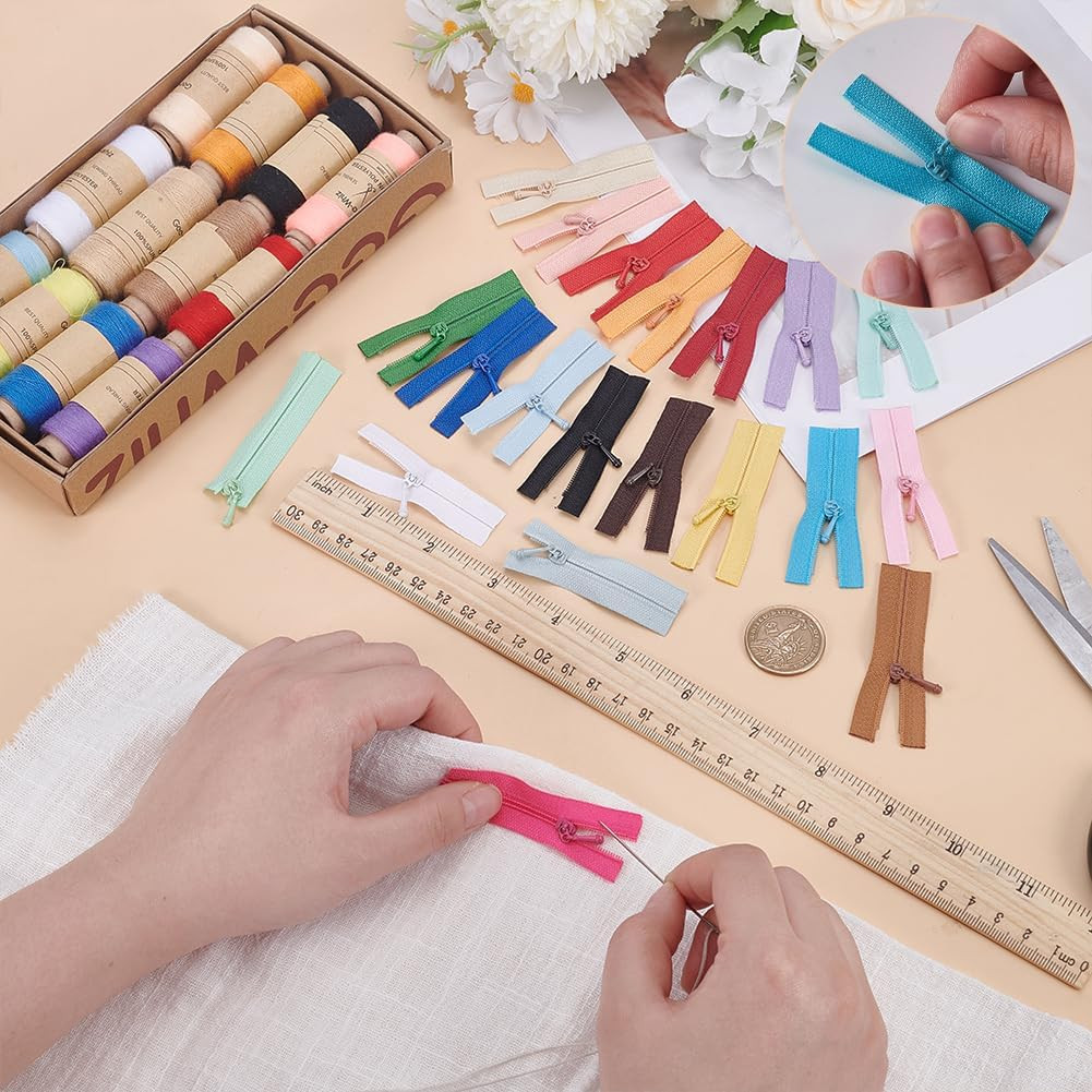 20 PCS Tiny Zippers for Doll Sewing Clothes 2.36 inch Long 20 Colors Nylon Zippe