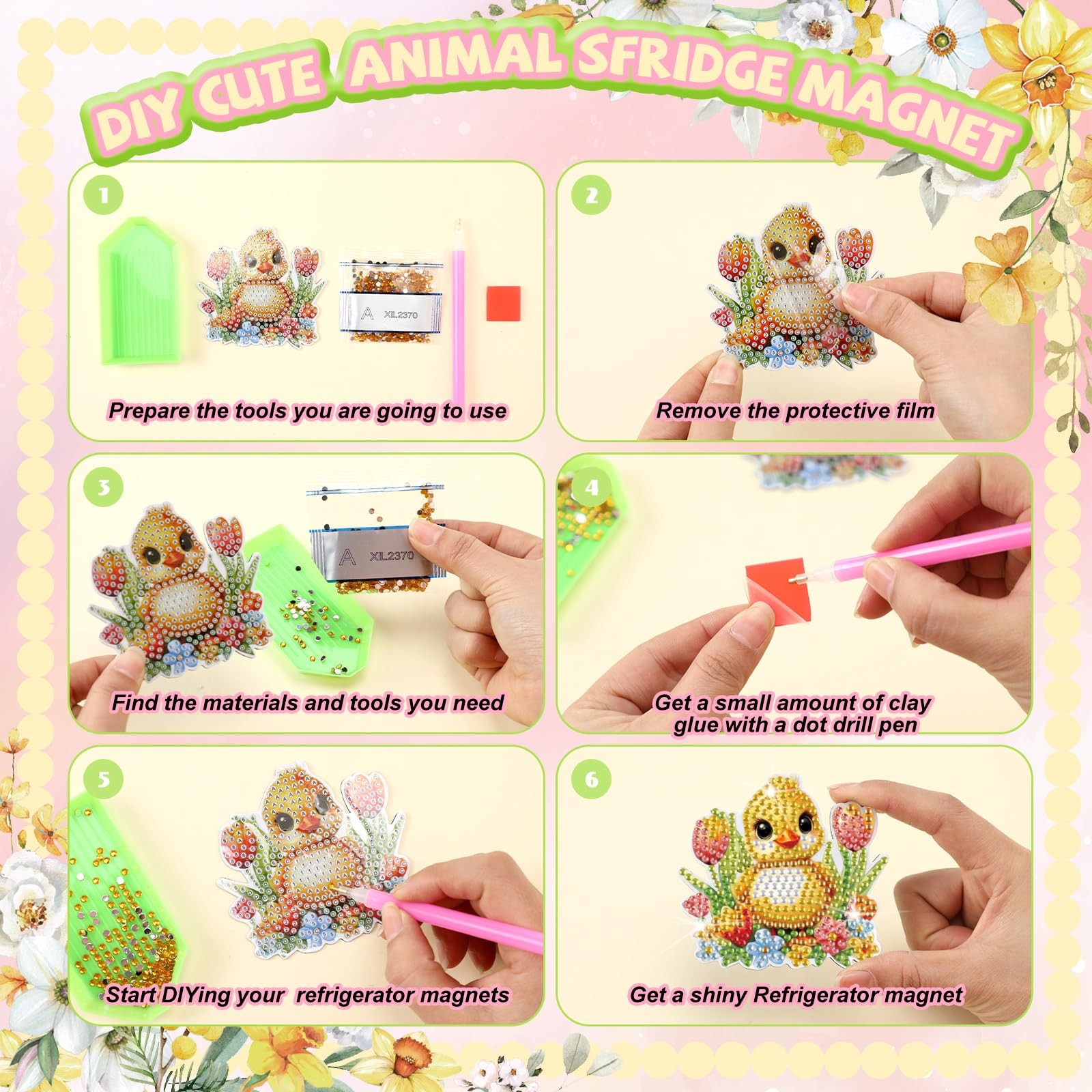 Xuhal 30 Pcs Animal Diamond Painting Magnets Watercolor Animal Diamond Art