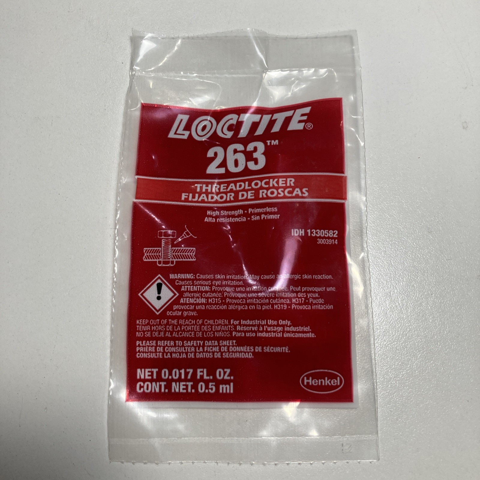 Loctite Threadlocker 263 0.5mL Tube Red Thread Lock Henkel IDH 1330582 .017 Oz