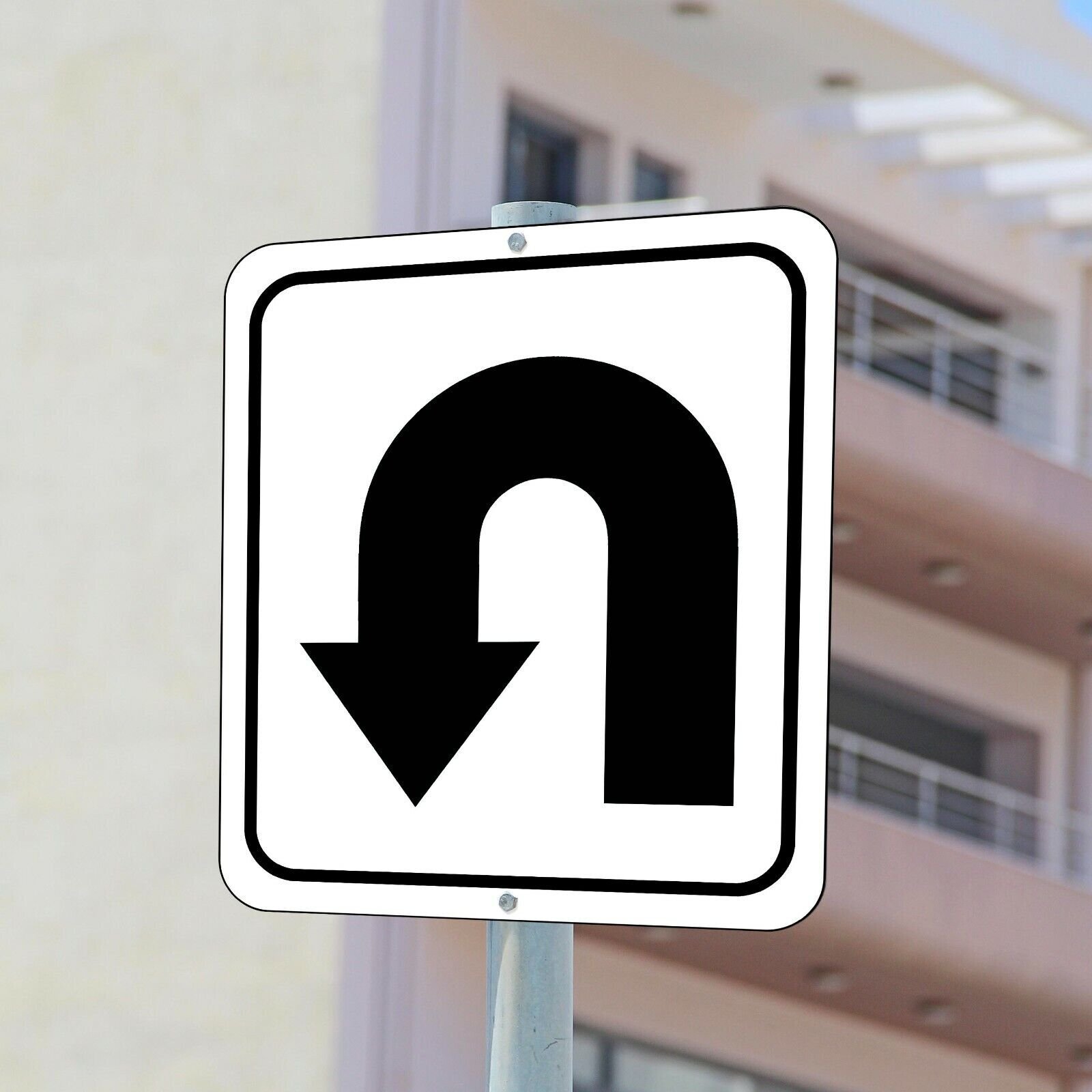 U-Turn left arrow Black metal outdoor sign