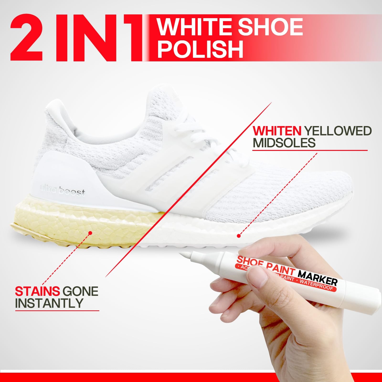 2-in-1 White Shoe Paint Marker 2 Pack Instant Whitens Yellowed Midsoles