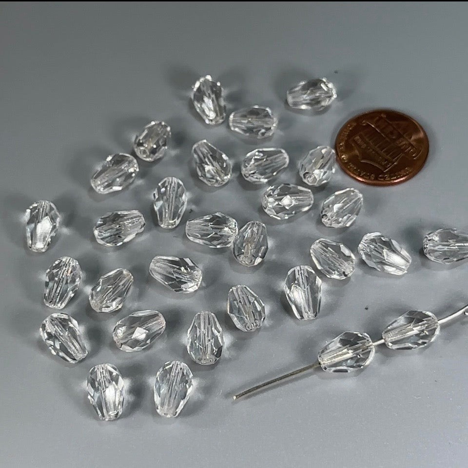 Czech Glass Pear Shaped Fire Polished Beads 10x7mm clear Crystal Tear Drops 30ps