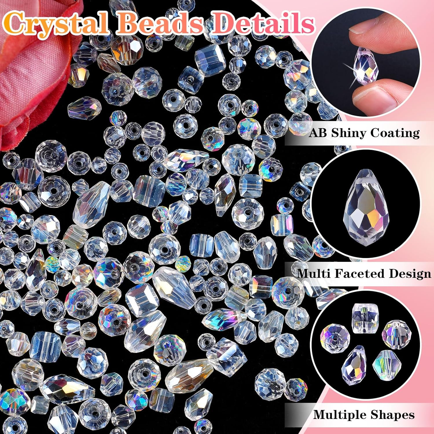 600 Pcs Crystal Glass Beads for Jewelry Making, Crystal Beads with Box, Assorted