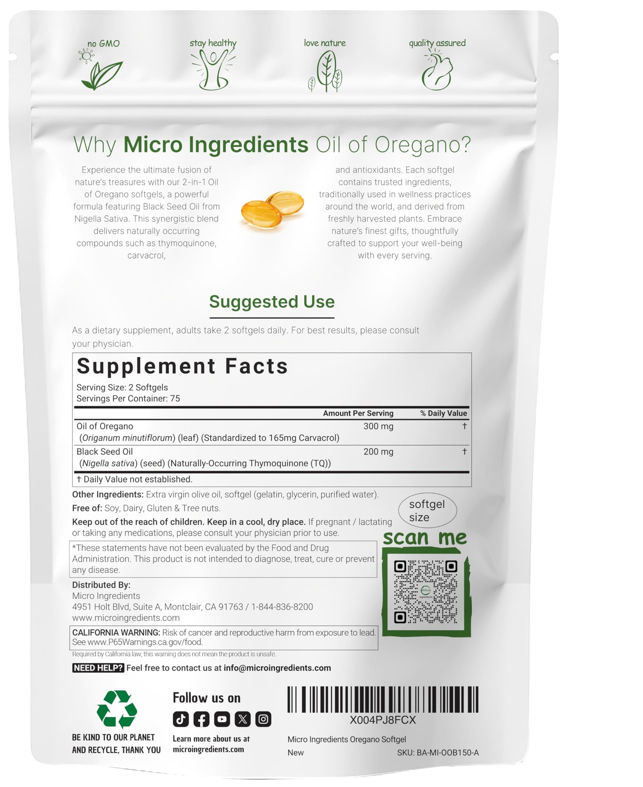 Micro Ingredients Oil of Oregano Softgels, 150 Count | 150 (Pack 1)