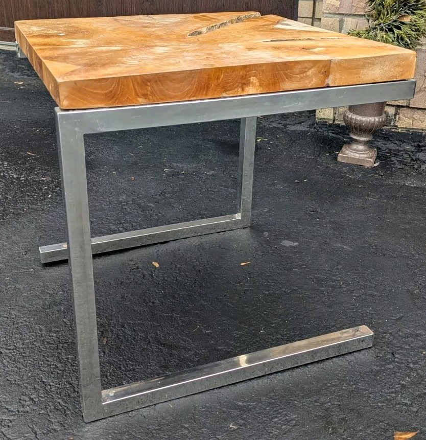Natural Teak Wood Slab Table Top Live Edge Modern Coffee Side Table End Art Deco
